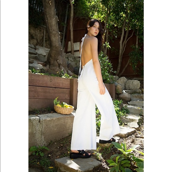 Free People Pants - Free People Wide Leg Retro Denim White Jumpsuit